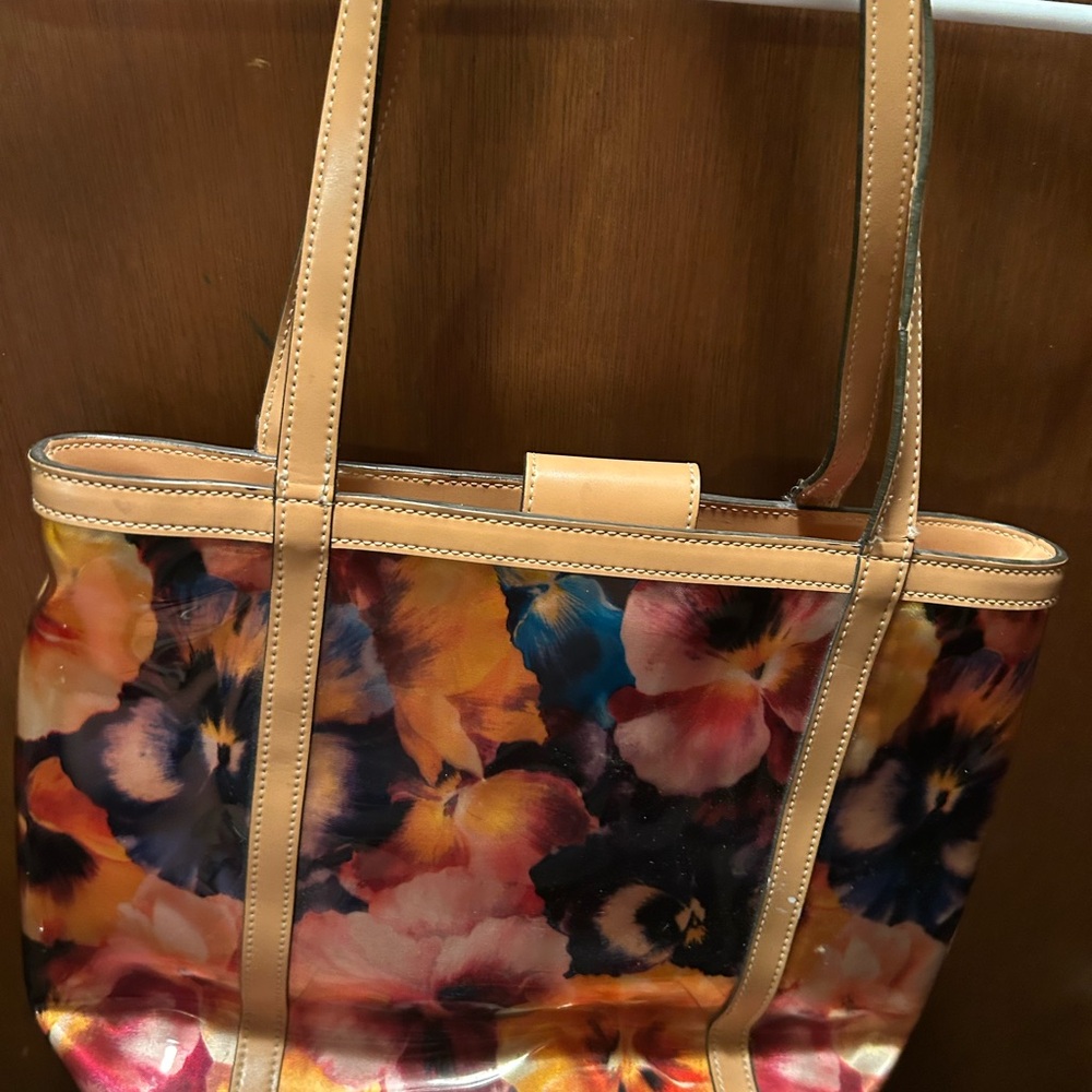 Vibrant Floral Tote with Tan Leather Accents